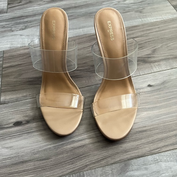 Express Shoes - NWOT Express Clear Nude Mule Sandal Heels